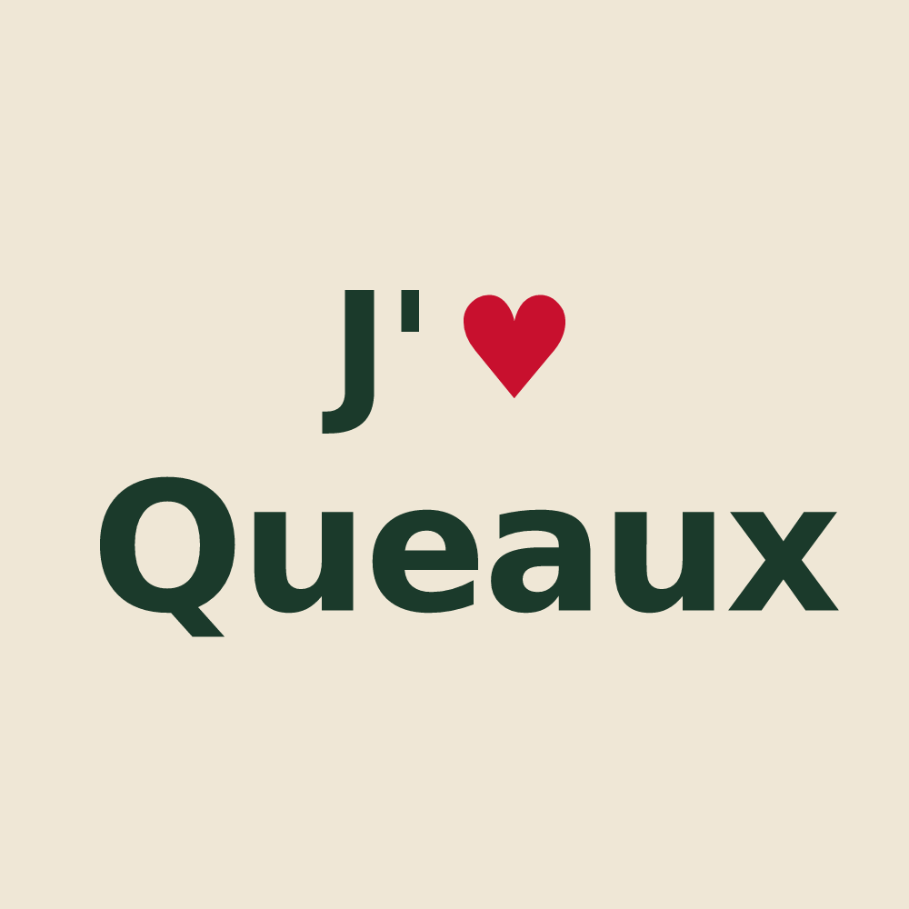 Tote bag personnalisé Queaux — design « J'aime Queaux » imprimé sur le tote bag