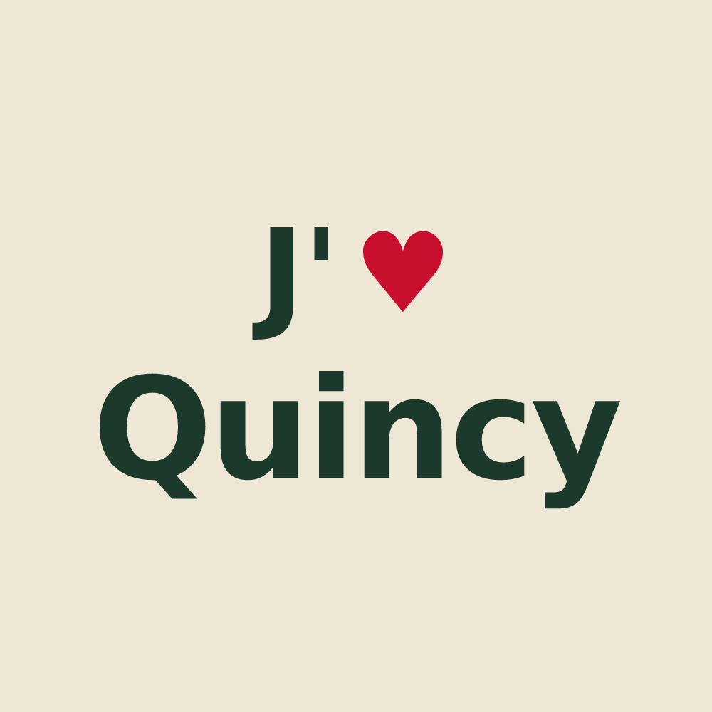 Tote bag personnalisé Quincy — design « J'aime Quincy » imprimé sur le tote bag