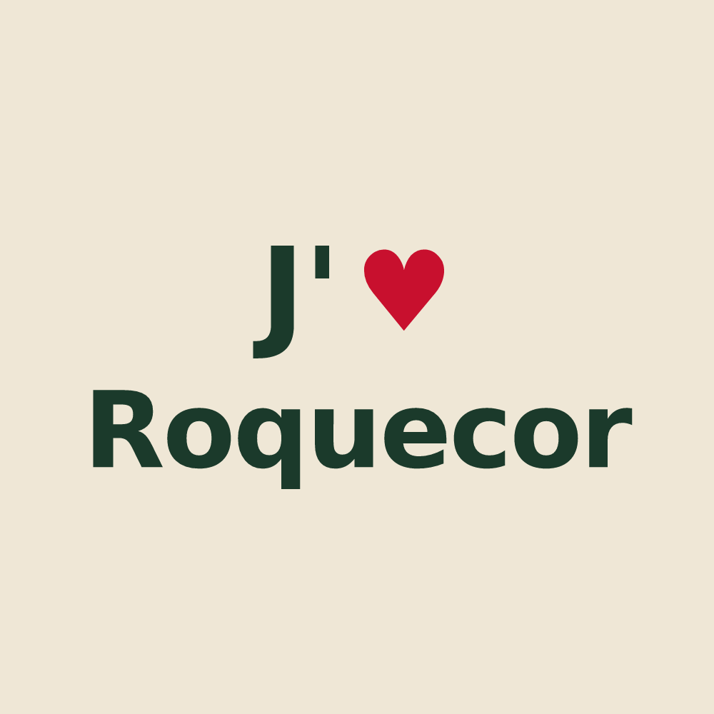 Tote bag personnalisé Roquecor — design J'aime Roquecor