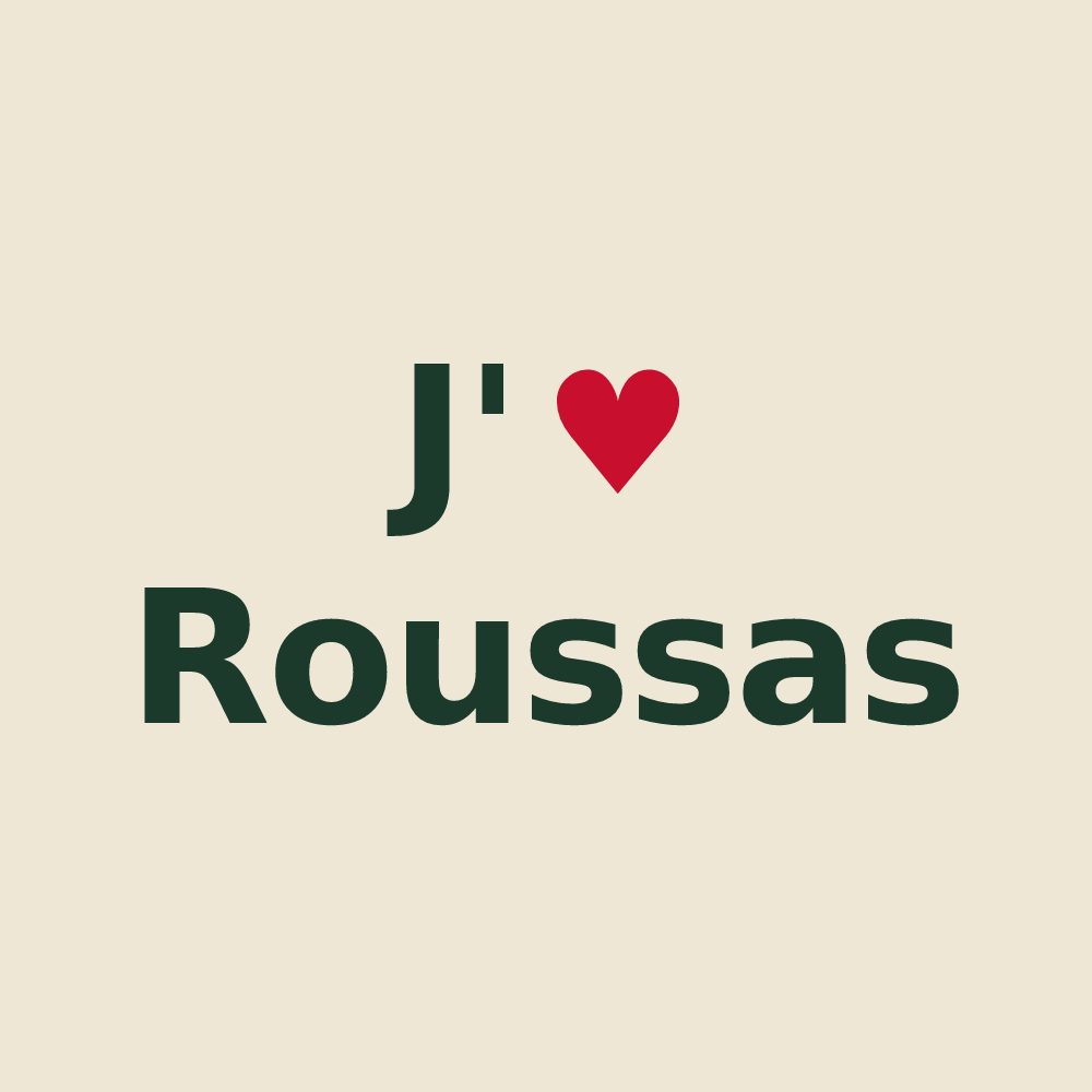 Tote bag personnalisé Roussas — design J'aime Roussas