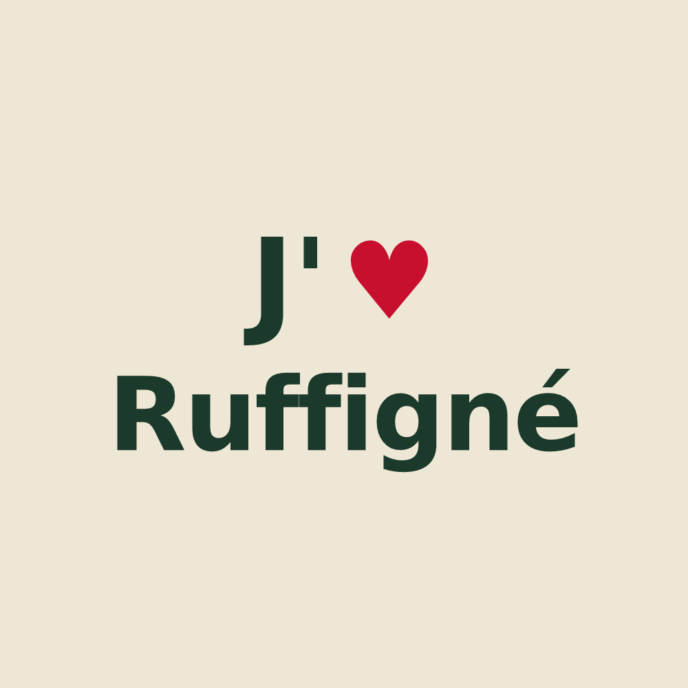 Tote bag personnalisé Ruffigné — design J'aime Ruffigné