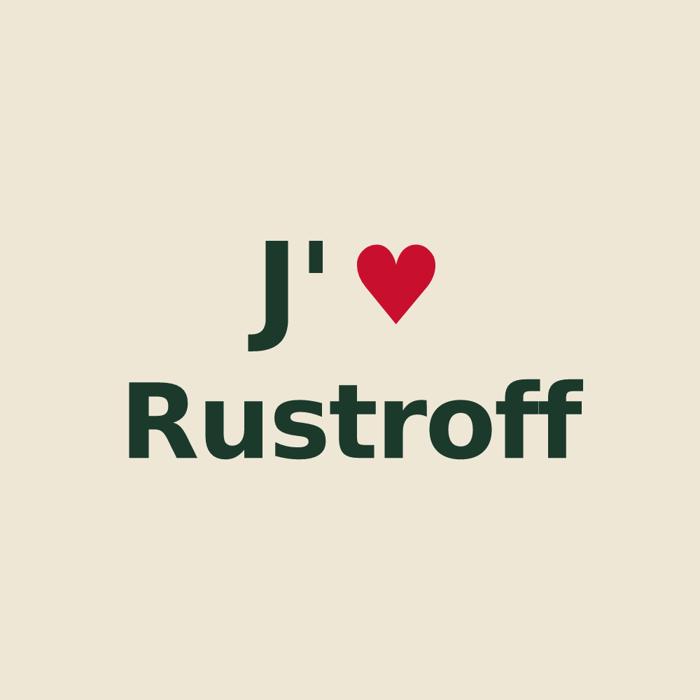 Tote bag personnalisé Rustroff — design « J'aime Rustroff » imprimé sur le tote bag