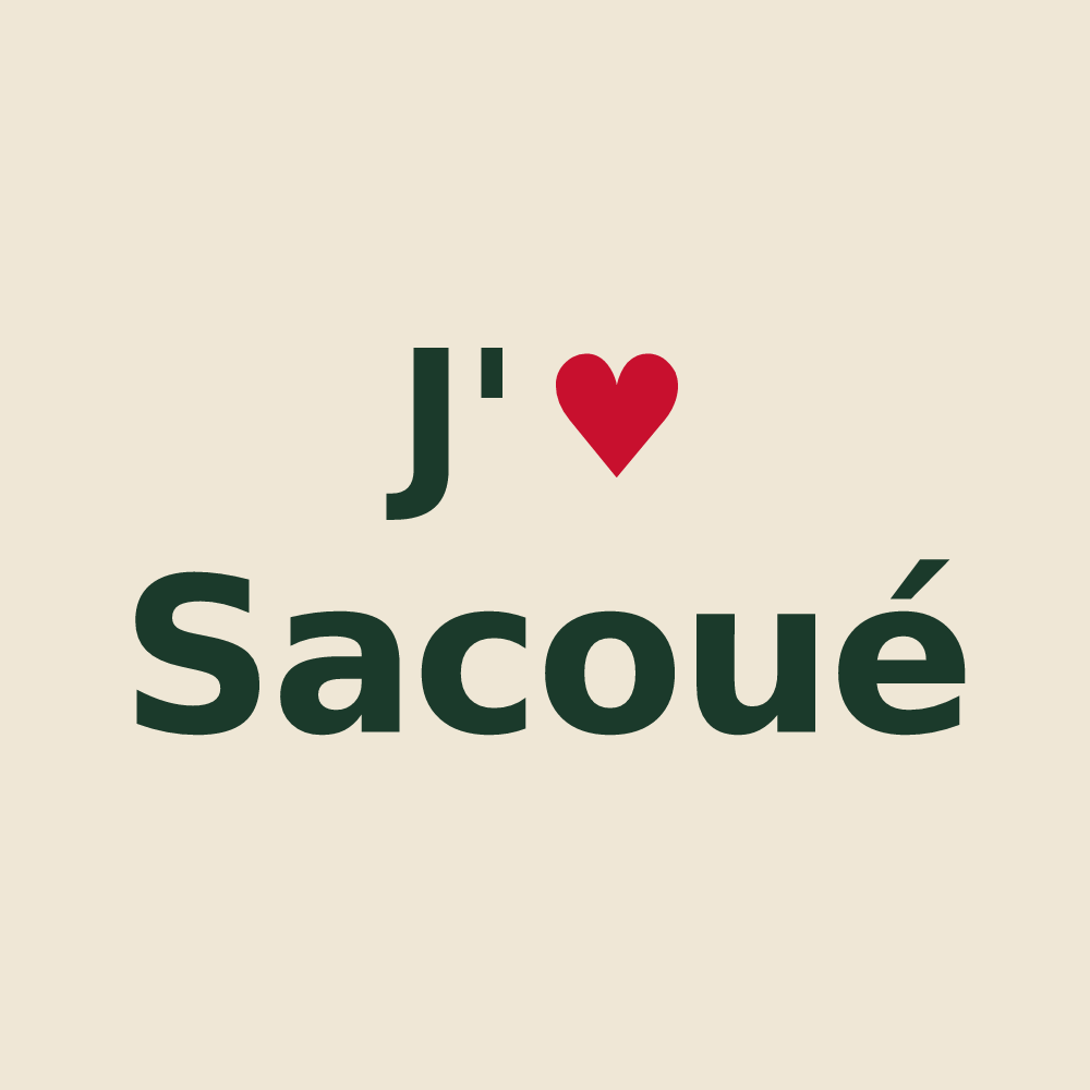 Tote bag personnalisé Sacoué — design J'aime Sacoué