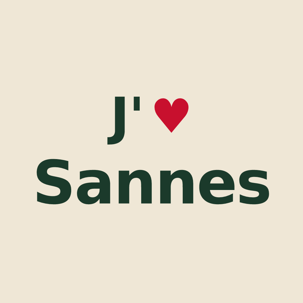 Tote bag personnalisé Sannes — design « J'aime Sannes » imprimé sur le tote bag