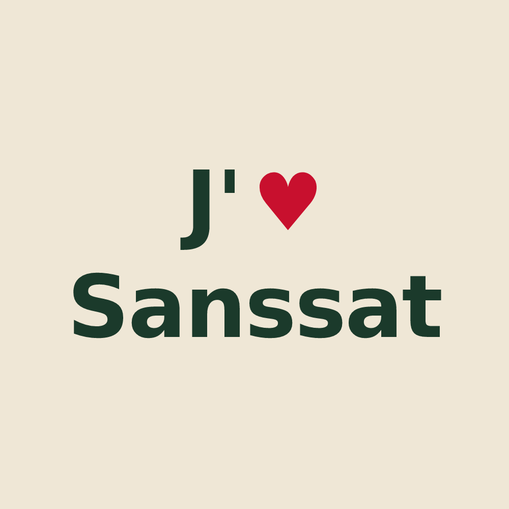 Tote bag personnalisé Sanssat — design « J'aime Sanssat » imprimé sur le tote bag