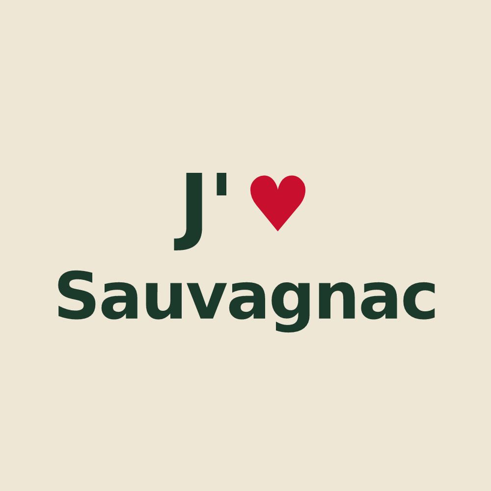 Tote bag personnalisé Sauvagnac — design « J'aime Sauvagnac » imprimé sur le tote bag