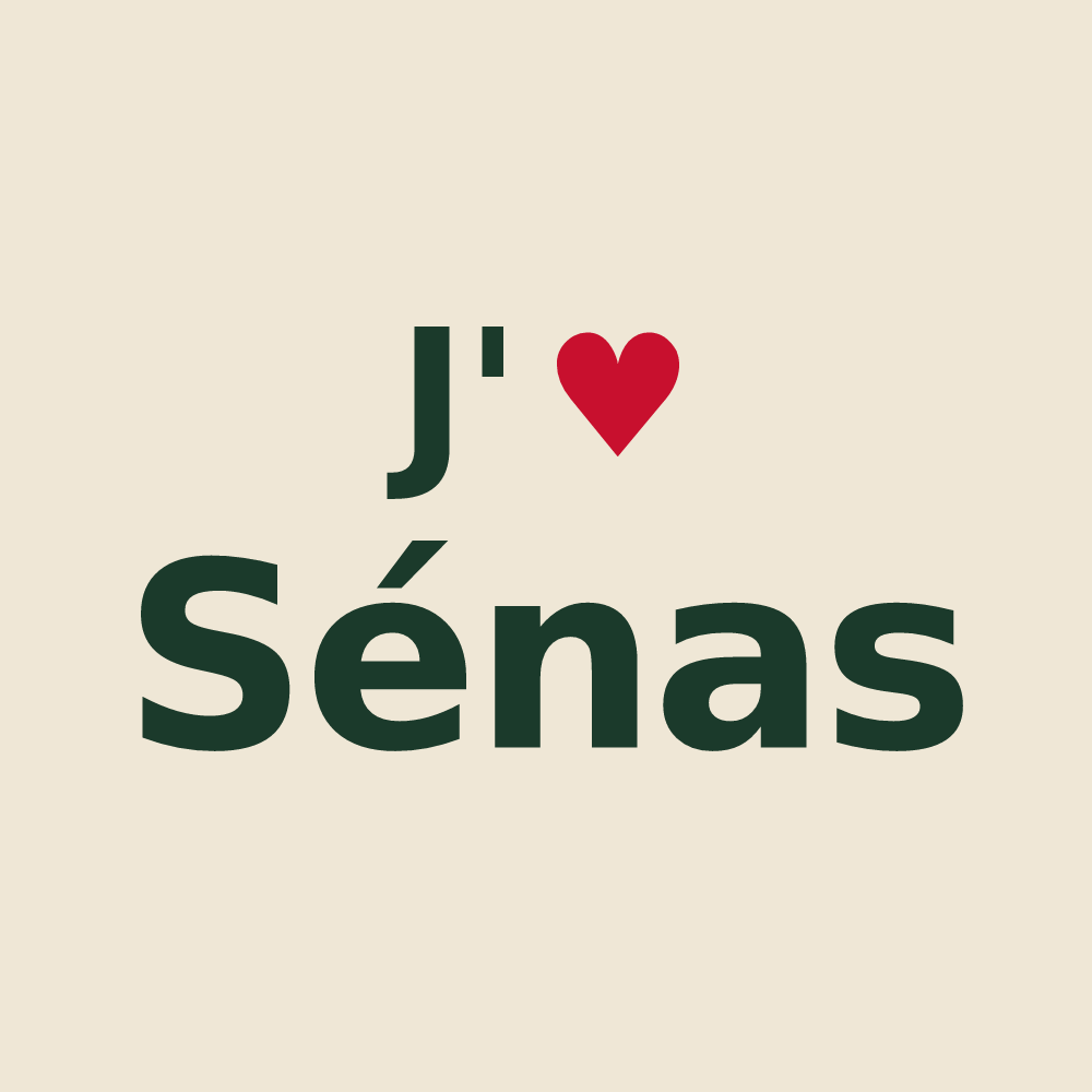 Tote bag personnalisé Sénas — design « J'aime Sénas » imprimé sur le tote bag