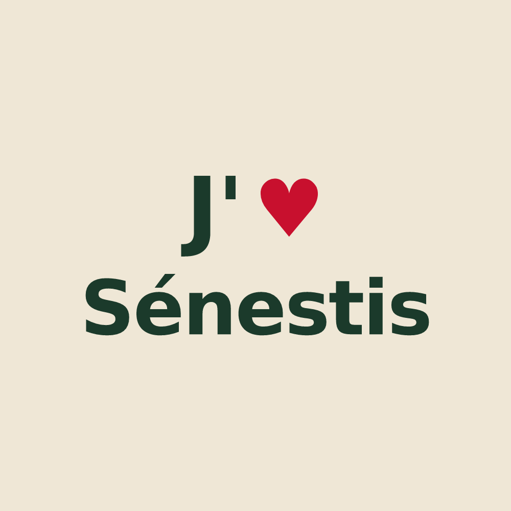 Tote bag personnalisé Sénestis — design « J'aime Sénestis » imprimé sur le tote bag