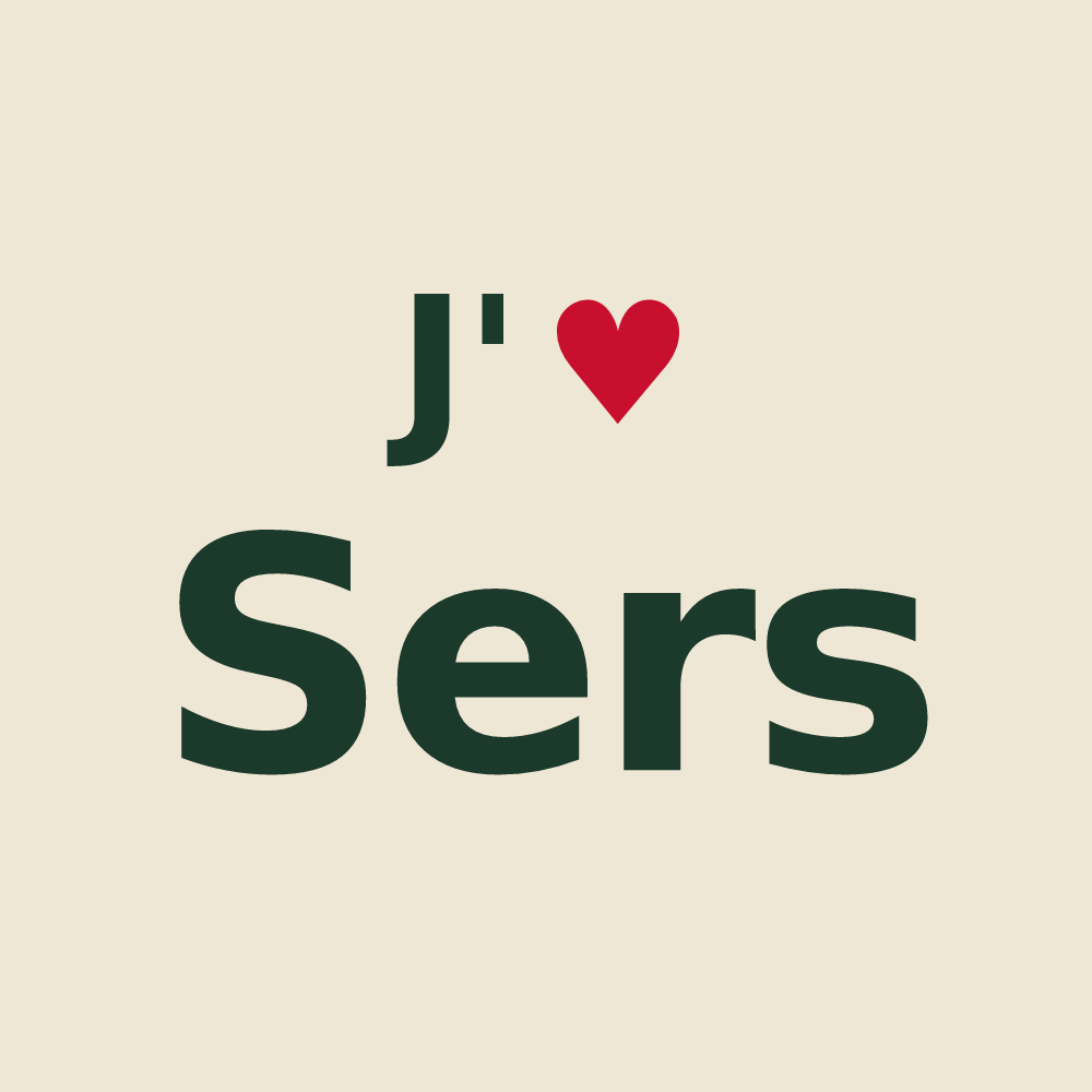 Tote bag personnalisé Sers — design « J'aime Sers » imprimé sur le tote bag