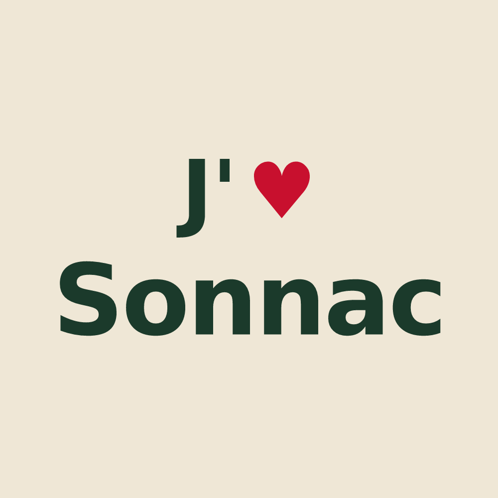 Tote bag personnalisé Sonnac — design « J'aime Sonnac » imprimé sur le tote bag