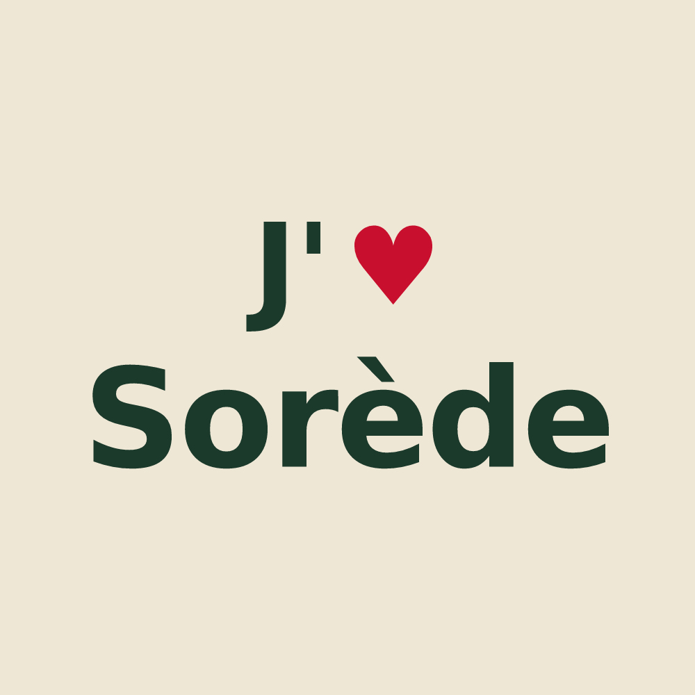 Tote bag personnalisé Sorède — design « J'aime Sorède » imprimé sur le tote bag