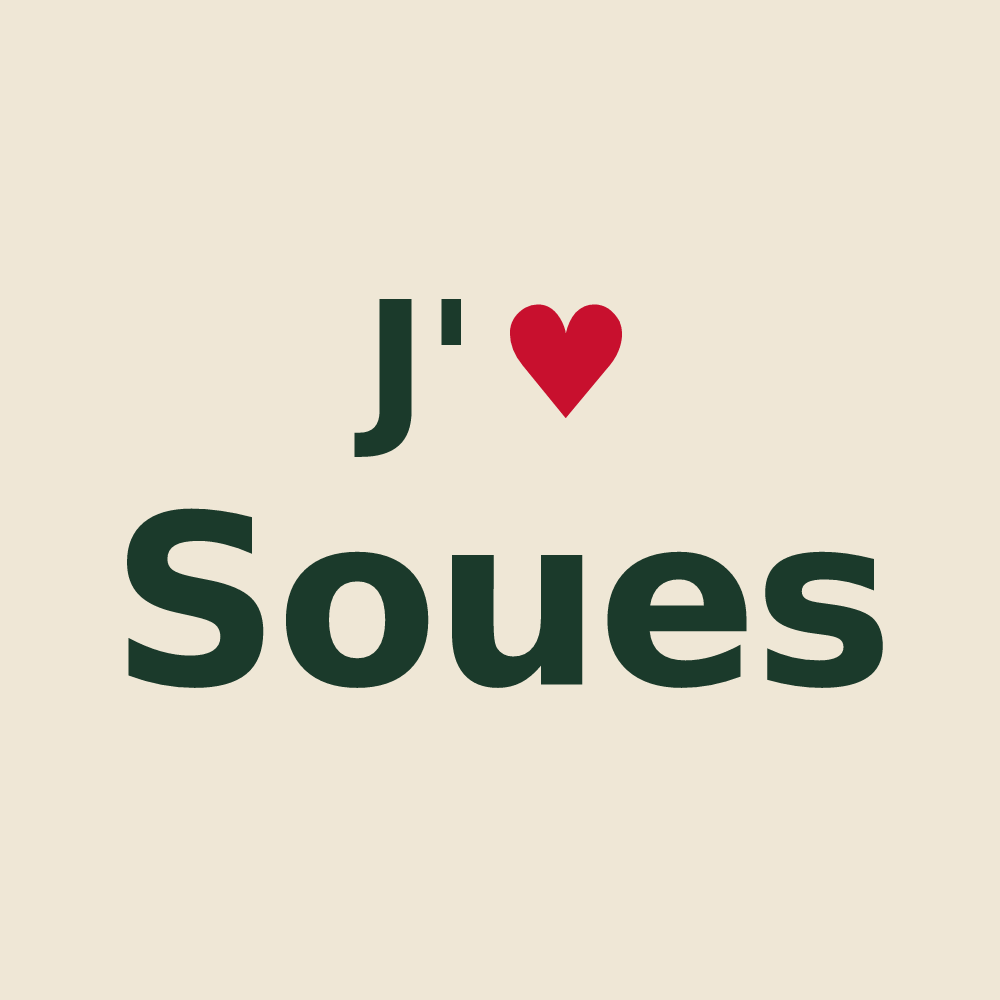 Tote bag personnalisé Soues — design J'aime Soues