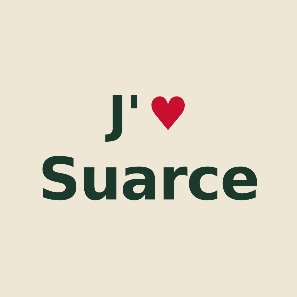 Tote bag personnalisé Suarce — design « J'aime Suarce » imprimé sur le tote bag