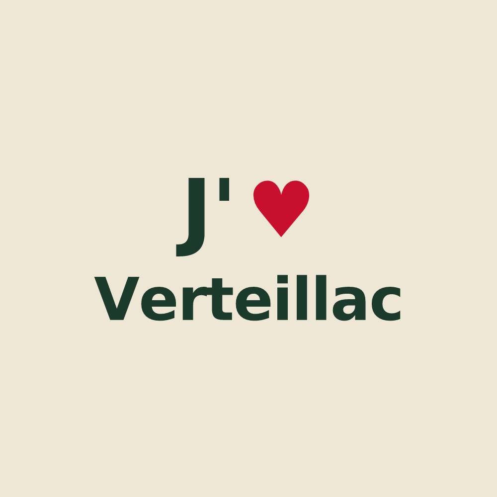 Tote bag personnalisé Verteillac — design « J'aime Verteillac » imprimé sur le tote bag