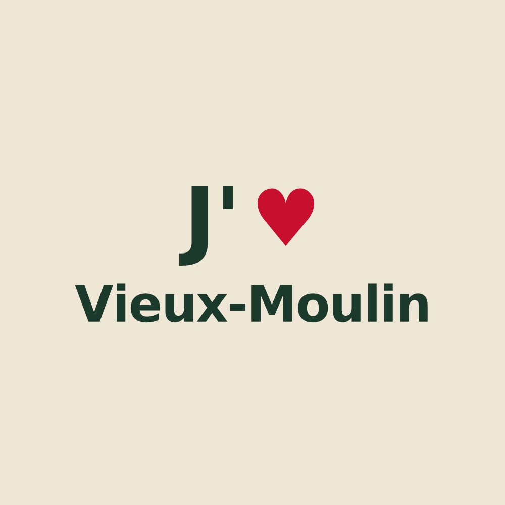 Tote bag personnalisé Vieux-Moulin — design J'aime Vieux-Moulin